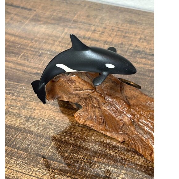 John Perry Orca Sculpture Burlwood Base Vintage Killer Whale Figurine Ocean Art - Picture 9 of 11